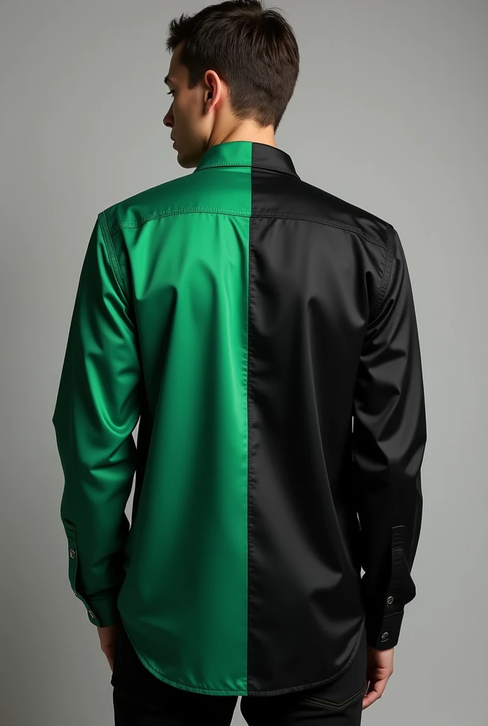 Create a half-and-half green and black shirt