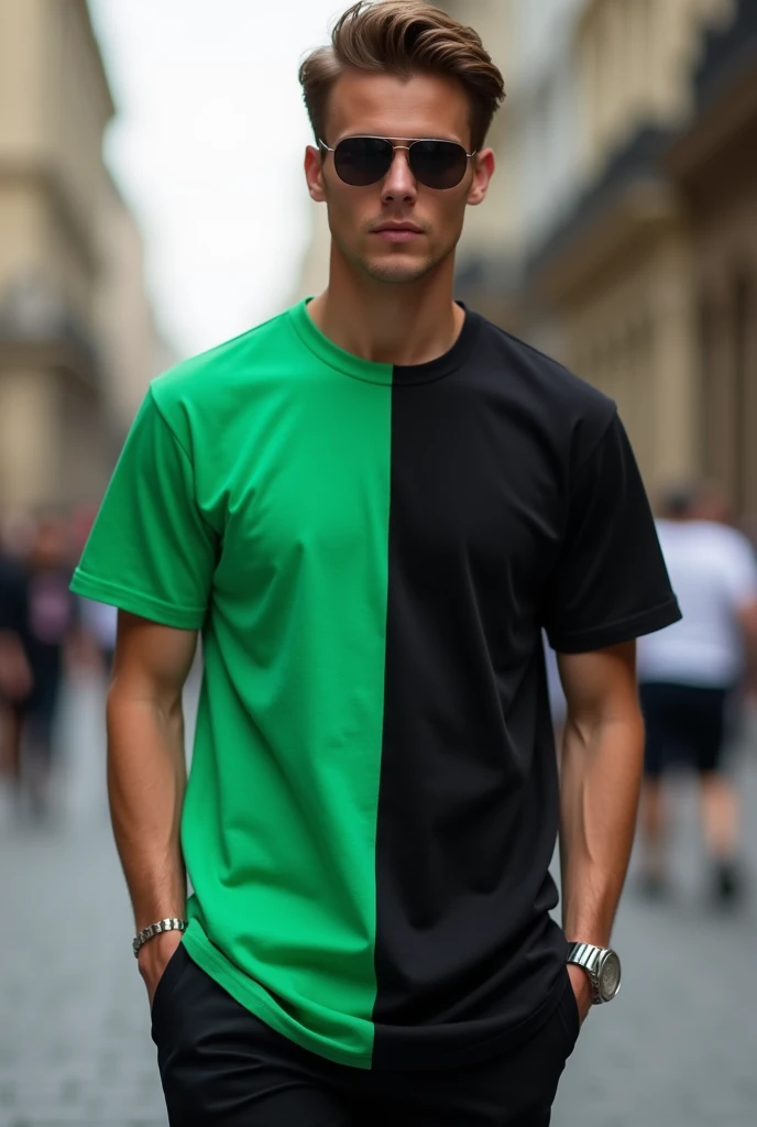 Create half and half green and black t shirt