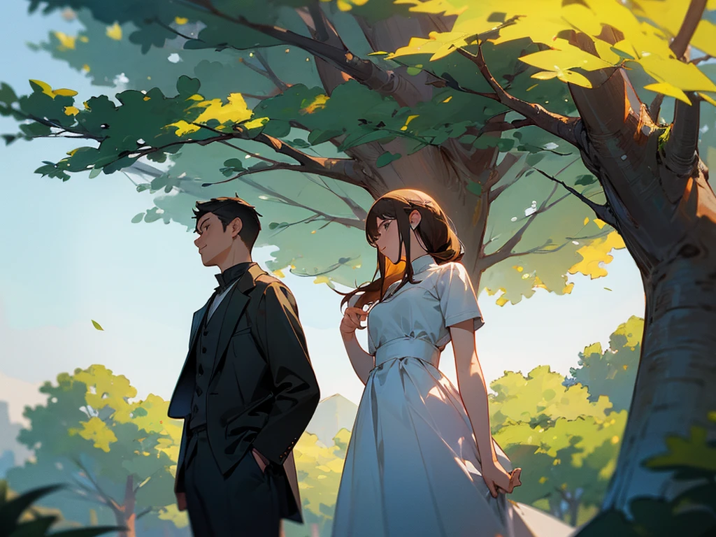 Man and woman, beside a tree, romantic