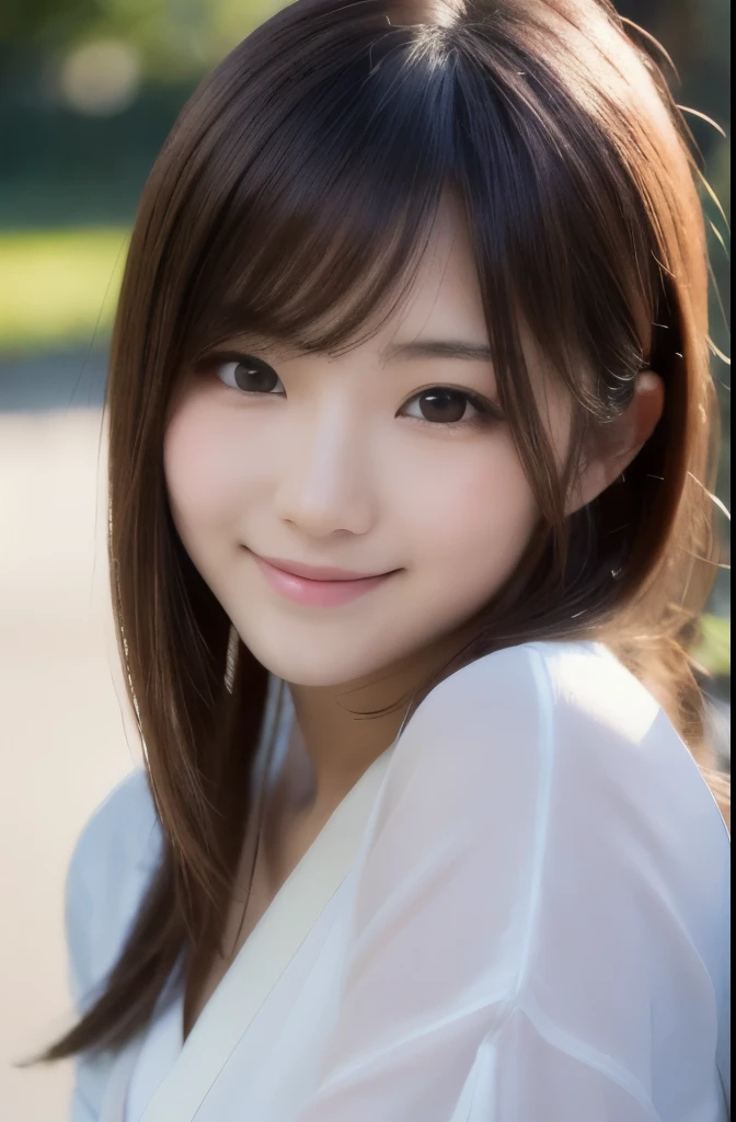best quality, face focus, soft light, ultra high res, (photorealistic:1.4), RAW photo,(Shinozaki Ai), (fair skin), (kawaii),
1 Japanese girl, solo, cute, (smile), (pupil, lights in the eyes), detailed beautiful face, Medium-sized breasts,(high resolution detail of human skin texture), long hair,(portrait), upper body, Japanese white kimono