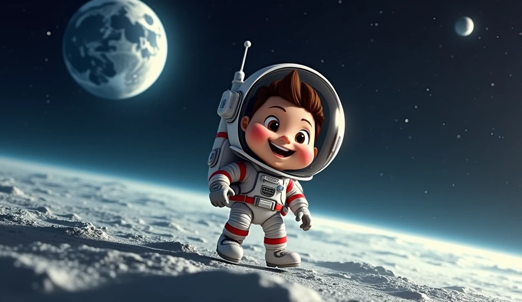 Realistic cartoon character earth to moon