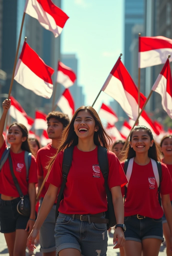 Indonesian youth, carry red and white