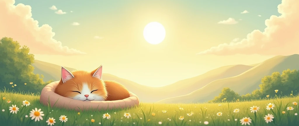 Cat, Cozy , Anime ,Lofi ,Ultrawide , Ghibli vibes , Wide view ,summer dream ,landscape