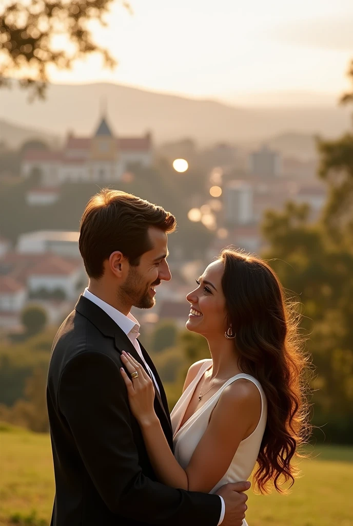 beautiful couple brown hair in love in the city campos do jordão Brazil 18k realistic outdoors romantic photo shoot
