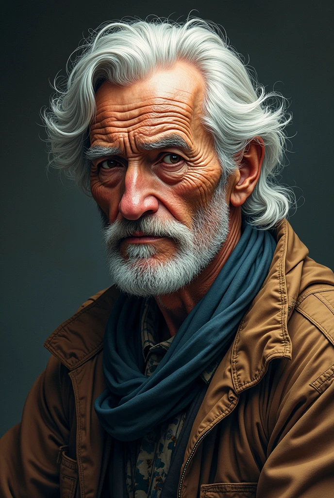 generate an image of an old male person of 7 wearing old and unique clothes with and less hair on head manga character