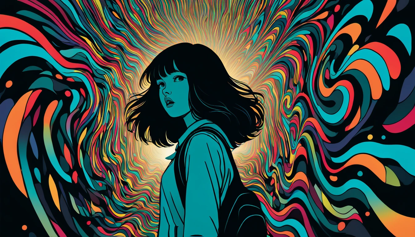 An illustration、art、Overaction、Overreaction、Pretending to be scared、Attention to detail, Realistic shadows、Analog Style, chromatic aberration, Surrealism,Infinite Signals