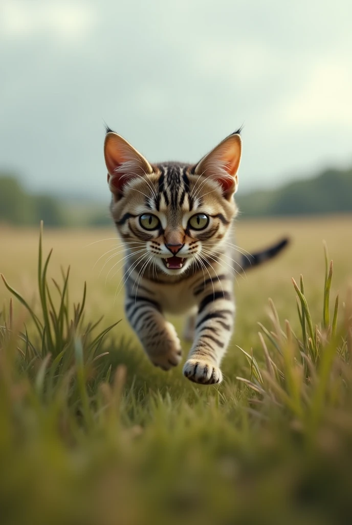 a cat running scared