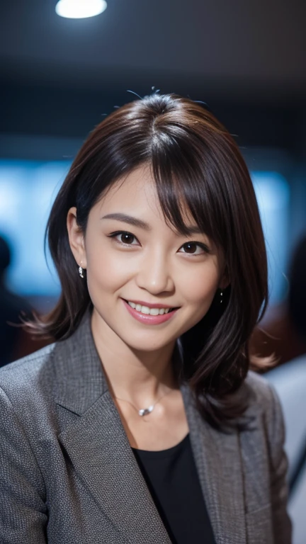 (In 8K、RAW Photos、Highest quality、Realistic、Photorealistic、Professional Lighting, Tabletop, Highest quality, Very detailed, View your viewers:1.1, Forward lighting:1.5, Gray background), Two women in Japan, An attractive detective assistant, Big glowing eyes, Slim figure, Passionate attitude, A strong sense of responsibility, Stylish appearance, A confident smile, Professional atmosphere, Dark brown hair color, Medium Hair Length, Recruitment Suit, A knowledgeable impression,