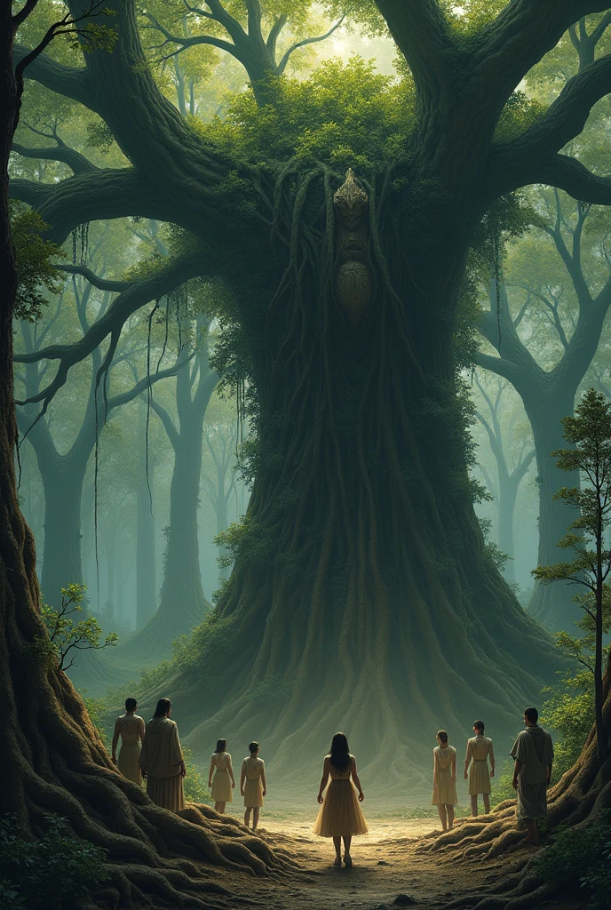 Humans arguing with the forest, where the forest resembles a mother and the humans appear as children.