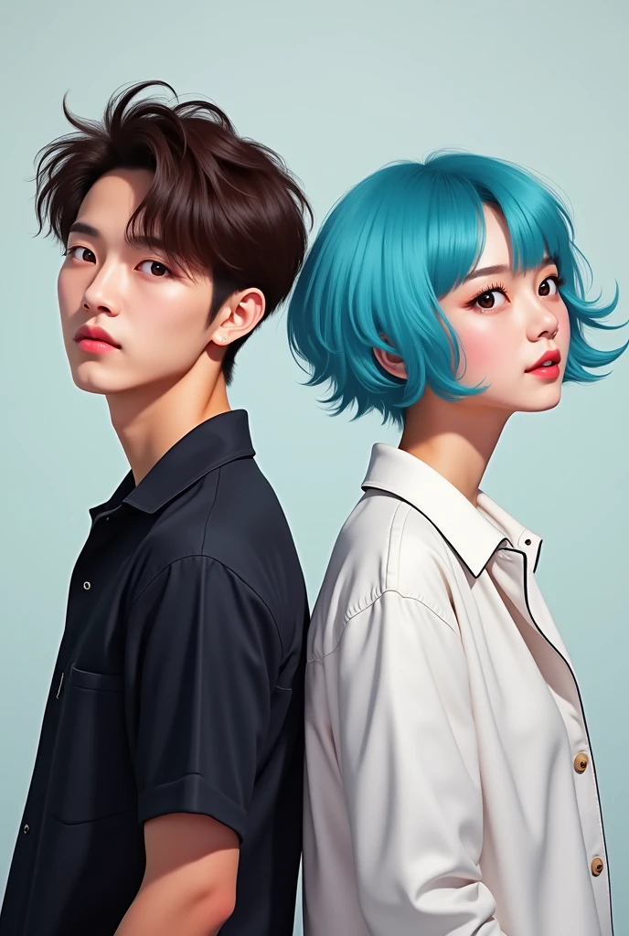 - Alvin: Picture him with a trendy Korean hairstyle. His hair could be a rich brown or dark shade, styled to give him a cool, youthful look.
- Brittany: Imagine Brittany with bold cyan short Korean hair. The vibrant color can be complemented with soft waves or straightened for a modern finish.