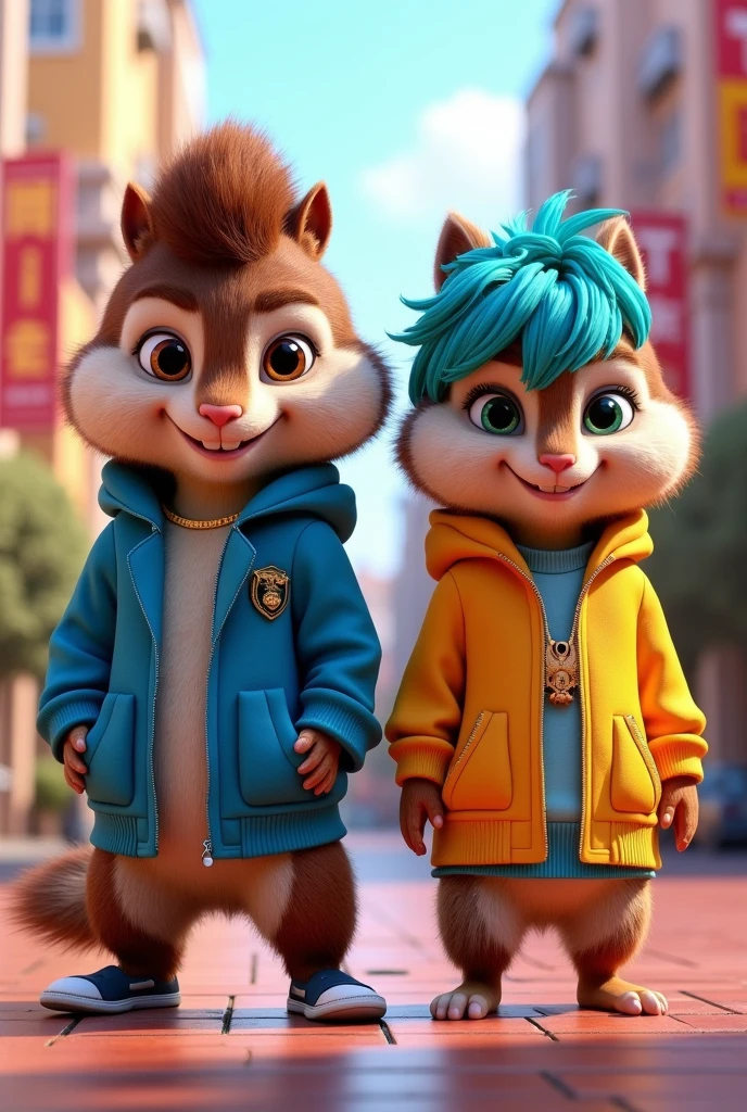 In the Movie of Alvin and the chipmunks
- Alvin: Picture him with a trendy Korean hairstyle. His hair could be a rich brown or dark shade, styled to give him a cool, youthful look.
- Brittany: Imagine Brittany with bold cyan short Korean hair. The vibrant color can be complemented with soft waves or straightened for a modern finish.