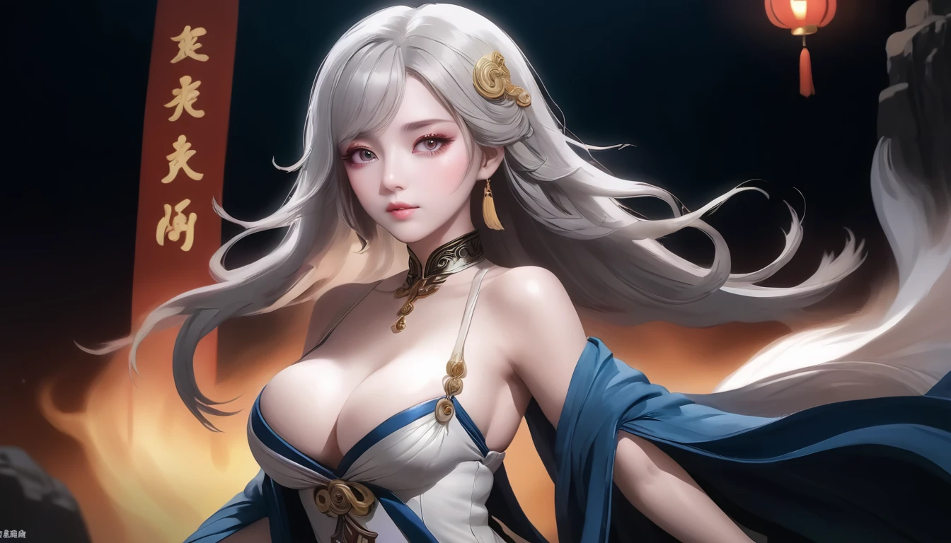 High target quality,HD,16K,Sharp Line,1 girl,fantasy, （Fire Spirit）,Pretty Face, Large Breasts, Beautiful legs,In the water,Focus Girl,detailed Pretty Face,Detailed clothes,beautiful eyes,Cool,Sexy,Dynamic Angle,穿着华服的神明Strike a pose拍照, Ancient mysterious sexy goddess, Traditional Beauty, Beautiful female warrior god of war , Beautiful sexy goddess, Gorgeous role-playing, High target, Beautiful young girl, Beautiful woman, 华丽Beautiful woman, Complex clothing,Chinese Mystical Aesthetics, Beautiful goddess ancient mysterious girl, Extremely detailed shot of the goddess, Jaw-dropping sexy beauties, Big breasts deep neckline sexy belly button（butt), (bedroom), (Sexy Girls), masterpiece, best quality, Bangs, blush, Chest, clavicle, Eyebrows visible through hair, (Blonde Gradient Hair), Jewelry, Long hair,Bright Eyes, ring, (solitary), illustration, fashionable, miss, Strike a pose, background, element, confident, Express, Accessories, majestic, striking, The essential, Dynamic poses, ((full)), (purple))Woman in transparent clothes,Viewer,(((full的乳房, Keeley University))),Slim waist,(Navel exposed,Bare waist), Long hair, extreme detailed details, 详细的fantasy艺术, Stunning character art, Beautiful and exquisite character art, Beautiful transparent dress, Very detailed, Large Breasts，Chest，Golden Ratio Graphics，Beautiful figure，Ultra wide-angle shooting，full-body shot拍摄，Close-up of the body，full-body shot，Wearing a pleated tulle skirt，柔和动漫illustration, 柔和的深色background，Fujifilm XT3 Be focused, f 5.6, High Detail, Be focused,(Wearing openwork clothing),, (Natural light), (Tempting)translucent, Velvet is of high quality, Comparative, Holy Light,, Silver Hair, 夜空background, Absolute Power,Female Goddess，穿着性感丝绸的Female Goddess,，Large Breasts，Chest，Golden Ratio Graphics，Beautiful figure，Ultra wide-angle shooting，full-body shot，Close-up of the body，full-body shot， Wearing a tulle dress, Model shooting style, Large Breasts，饱满Chest，Golden Ratio Graphics，Beautiful figure，(Extremely detailed CG 8k wallpaper unit), The most beautiful art photos in the world, , 8K 超HD, ) ，Sexy姿态，Sexy表情，best quality,masterpiece,Ultra-High target resolution,(Practical:1.4),original photo,Ultra-High target resolution