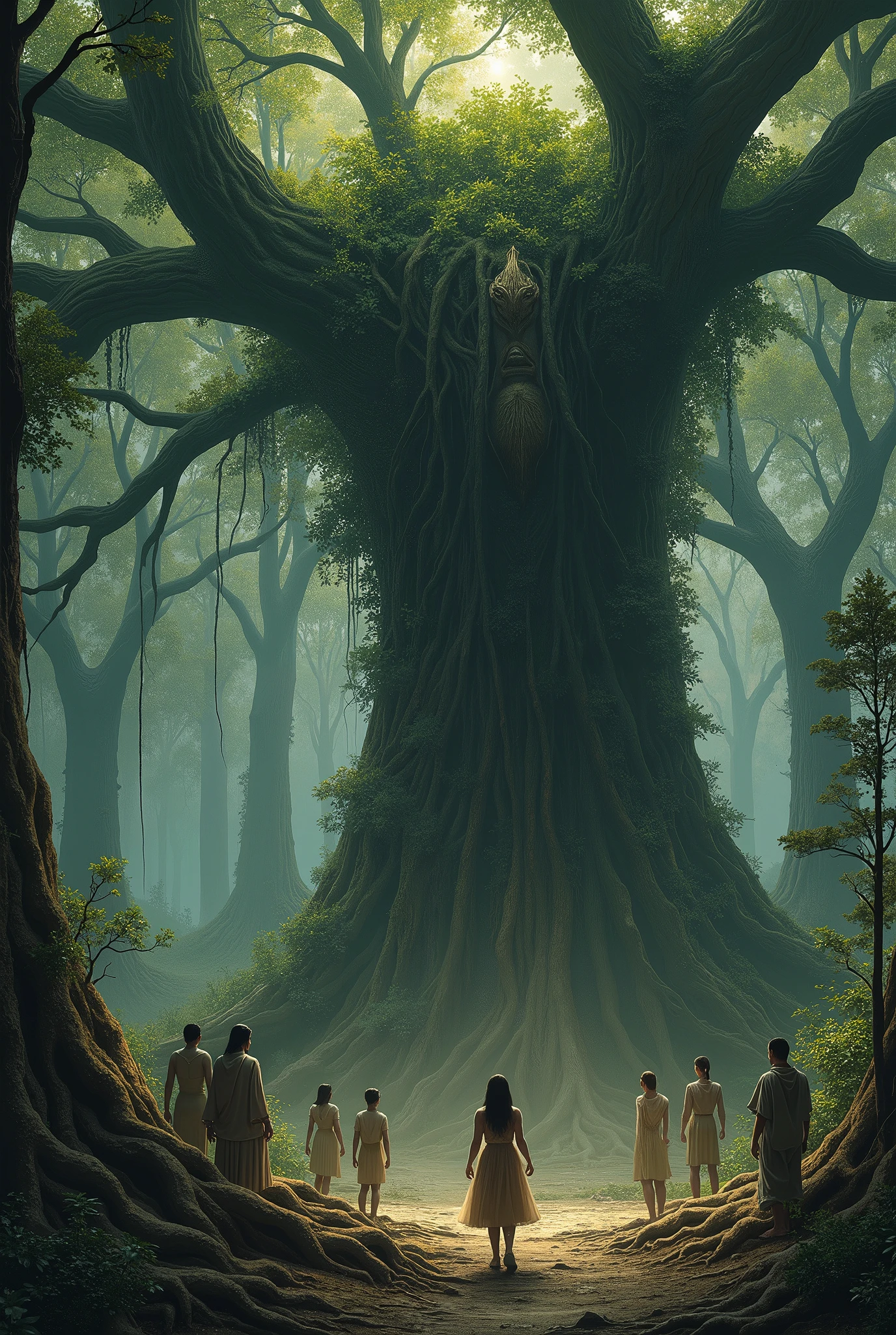 Humans arguing with the forest, where the forest resembles a mother and the humans appear as children.