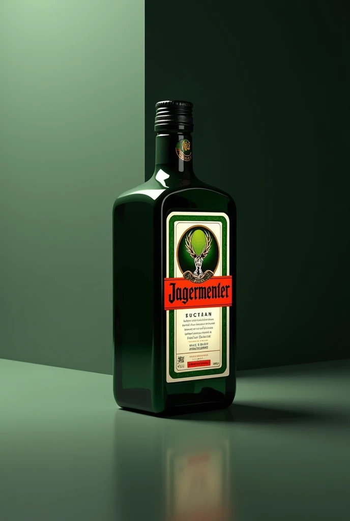 I have a small Jägermeister bottle. Generate simple elegant bottle art using that bottle
