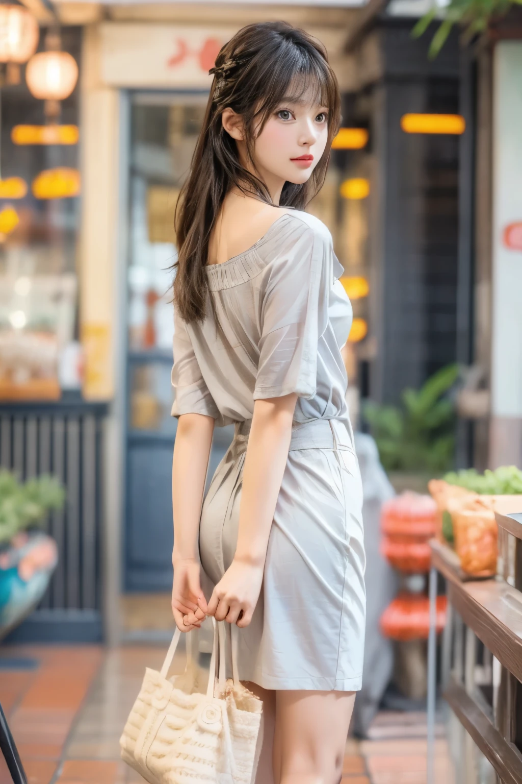 masterpiece、best quality、movie、(cute japanese girl、forehead:1.3)、2、1 girl、elegant、black hair、(Carrying a bag:1.1)、