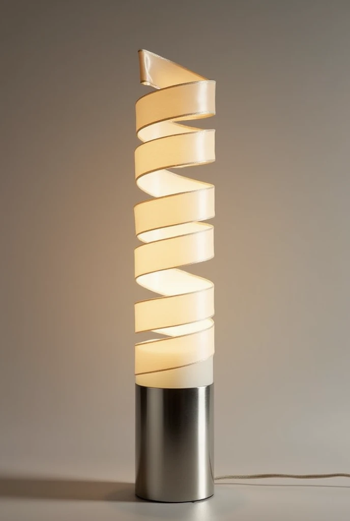 Table lamp, with led spiral tube wrapped in satin ribbon