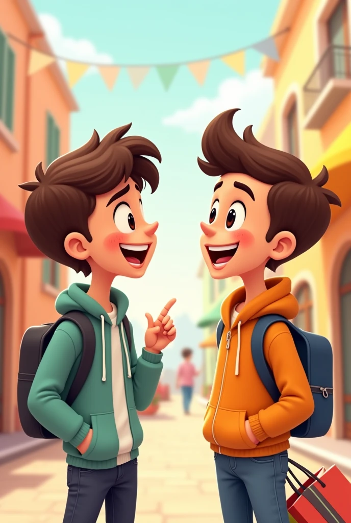 2 friends boys talking about shopping Cartoon photo for married