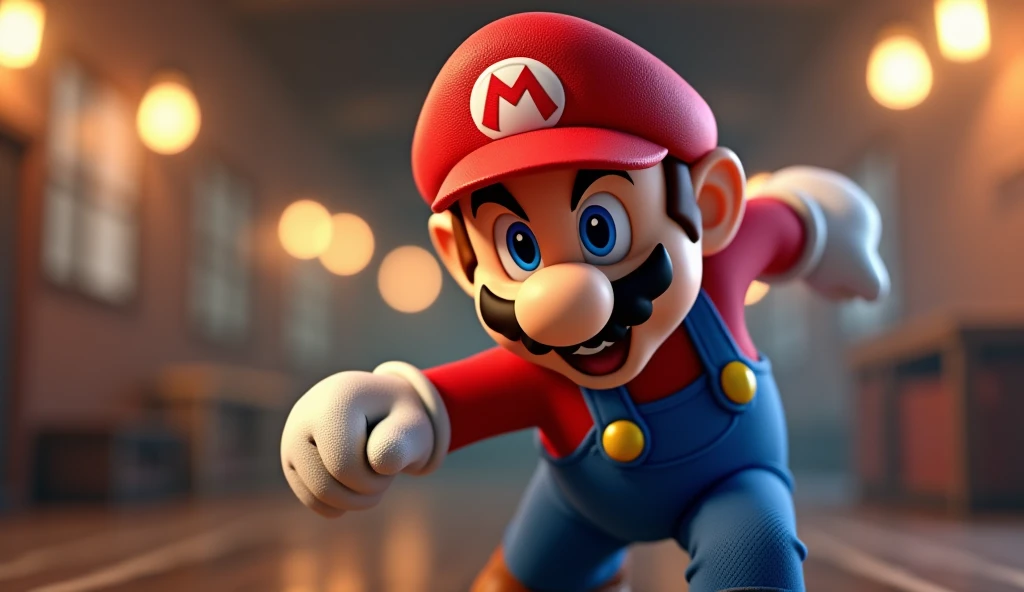 3D high resolution ultra detailed 8K super mario character, extremely detailed video game character, photorealistic, hyper realistic, intricate details, dynamic action pose, vibrant colors, volumetric lighting, cinematic lighting, studio lighting, depth of field, bokeh, masterpiece