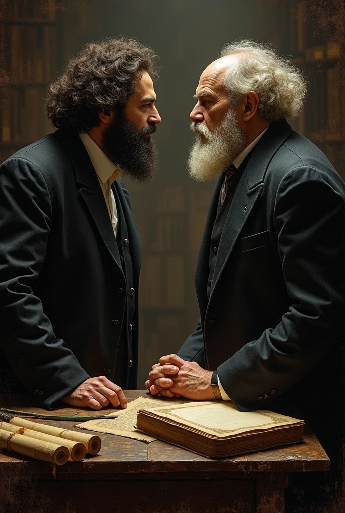 Baruch Spinoza and Friedrich Nietzsche facing each other