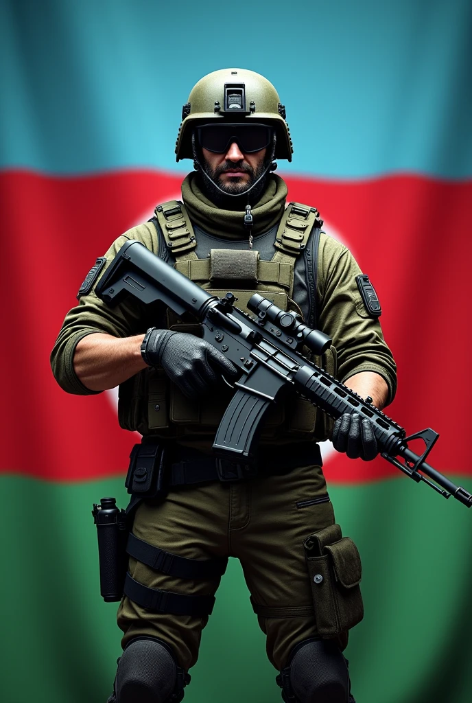 Azerbaijani flag and commando
