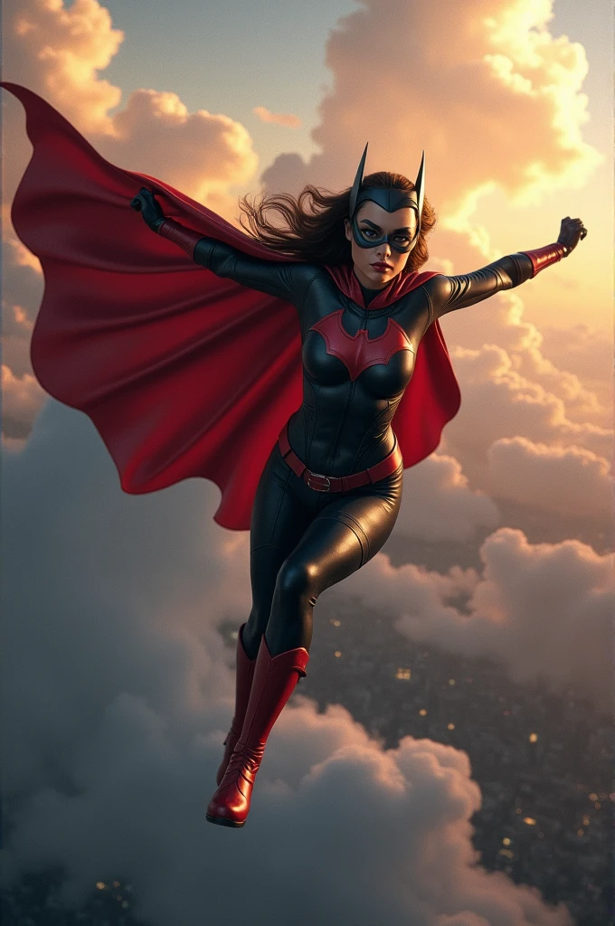 Batwoman flying at sky