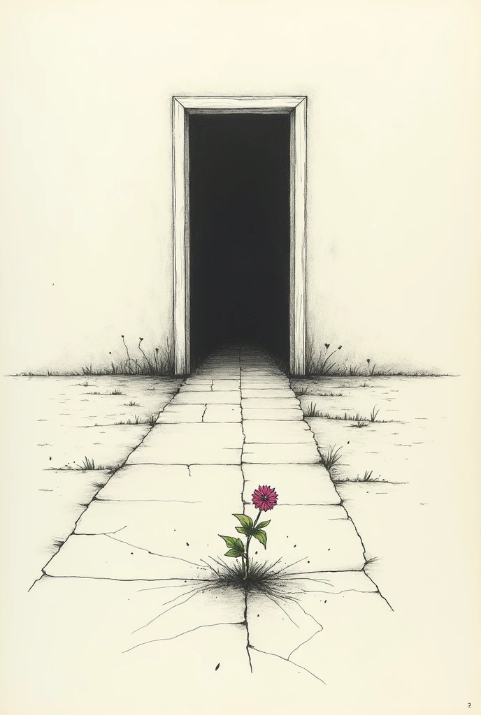 Draw a sketch that symbolizes the narrator's journey from idealism to disillusionment. You could use a path leading to a closed door, a shattered mirror, or a fading flower.