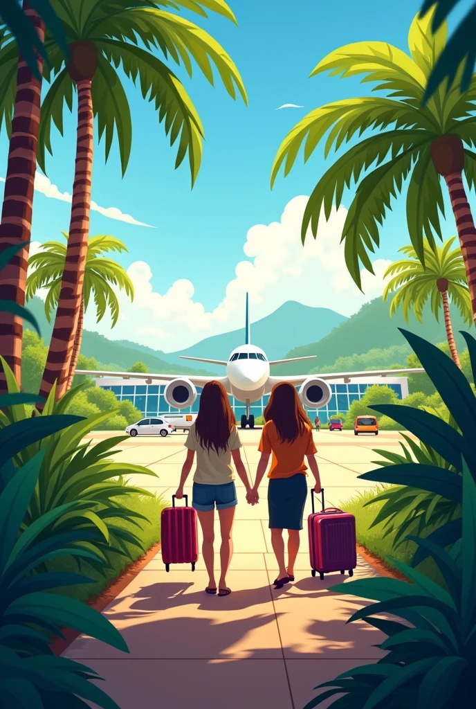  **Arrival in Thailand**: 
   - A picturesque view of a Thai airport with lush greenery and tropical scenery in the background. The friends are seen arriving with excitement and anticipation.
