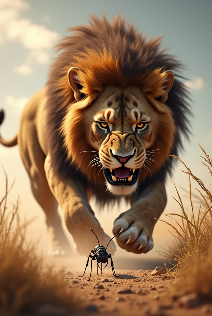 The lion is attacking on the ant