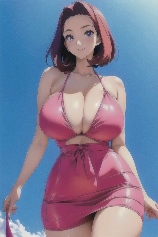 Cartoon close-up of a woman in a bikini, Gainax anime style, Cel-shaded anime, Gainax, , Catherine Akimoto Reiko plays the role of the princess, , 1990s anime, 1990s anime, Retro Anime Images, Ultra-high quality professional 8k resolution with attention to detail Dynamic  Bold cleavage,Bebody and legs
