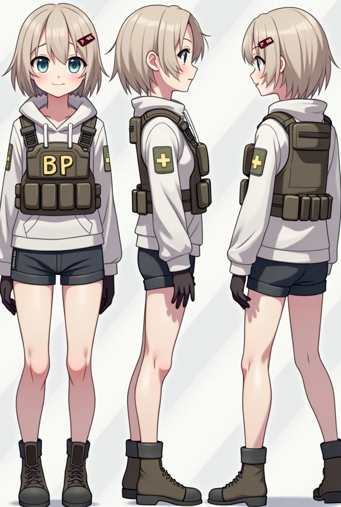 standing boy, cute, 1 Boy, , 4 sided design, Diagonals, obverse, back side, profile, Head to body ratio 5, character sheet, whole body, simple background, 4 perspectives, Short men's hair, tactical gear, bulletproof vest, Good quality, high detail, Puppy Veterinarian, bulletproof vest, Good quality, high detail, 매우 Detailed, masterpiece, best quality, Aesthetic, Detailed, pretty appearance,soldier,Combat Uniform