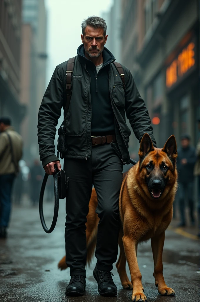Dog handler with a angry German shepherd