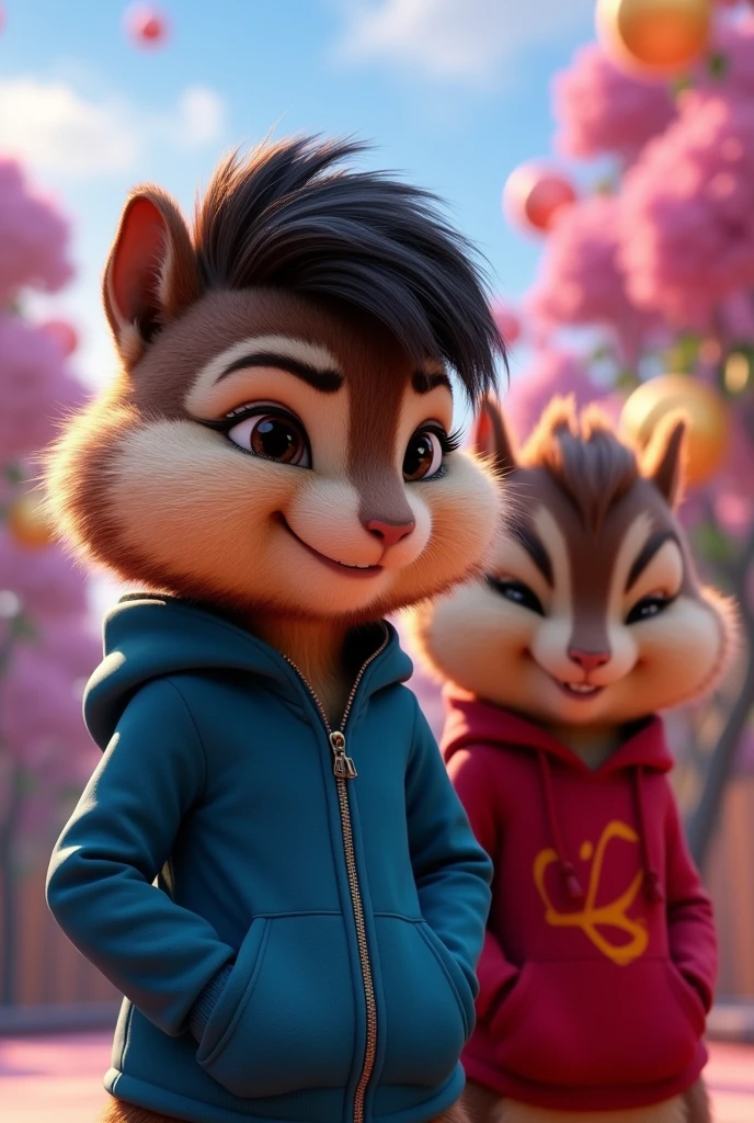 In the Movie of Alvin and the chipmunks 

- Chipmunks Alvin: Picture him with a block-two korean hairstyle. His hair could be a Black.

- Chipmunks Brittany: Imagine Brittany with bold cyan short block-two Korean hairstyle.