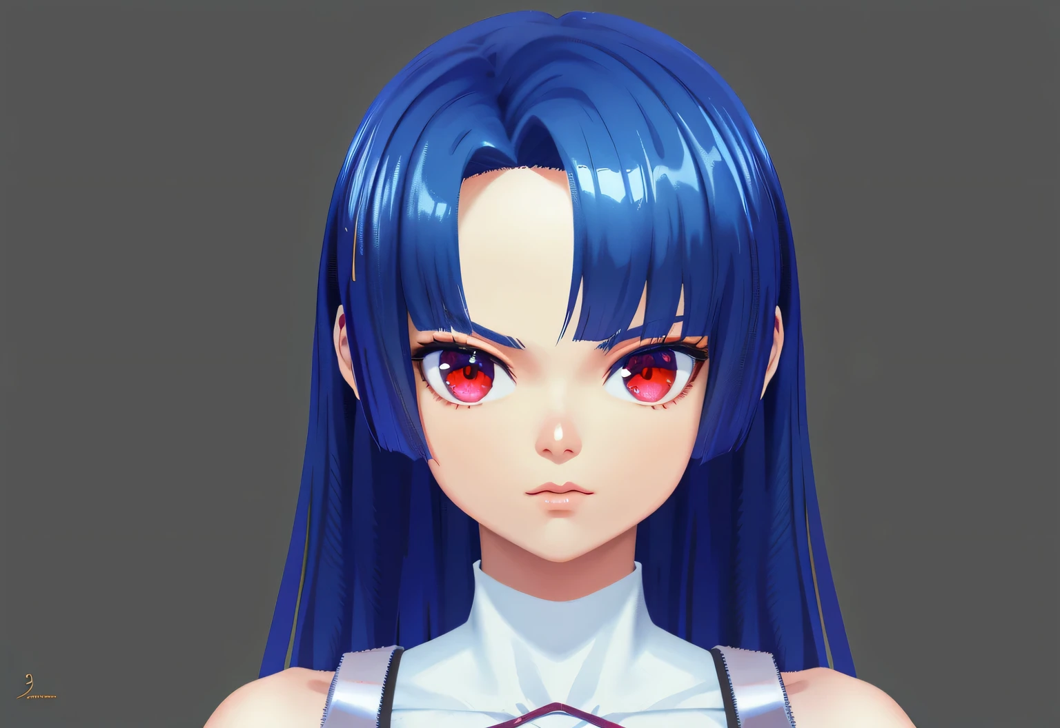 Anime girl with blue hair and red eyes wearing a white shirt, Anime style 3d, Stylized anime, Produced in collaboration with Anime Painter Studio, Anime style, Realistic anime 3D style, High-detail facial animation, In the anime painter studio, Flat Anime style shadow, Rendering a cute 3D anime girl, Anime style characters, Realistic anime art style,3D Character Art,Ashe,2。5 D CGI Anime Fantasy Artwork,CGScosiety,Close-up characters,As seen on the Art Station