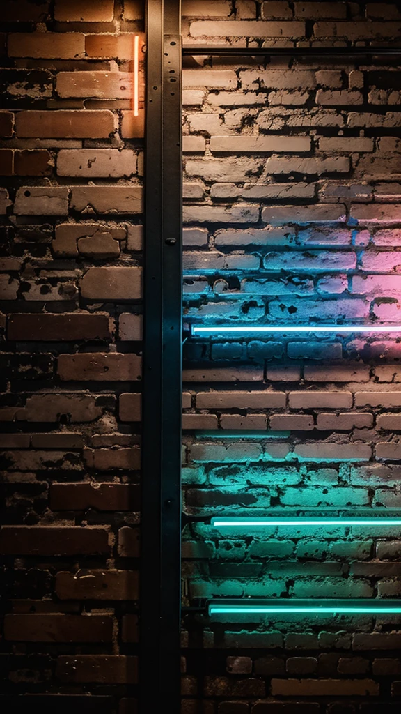 A brick wall with neon light