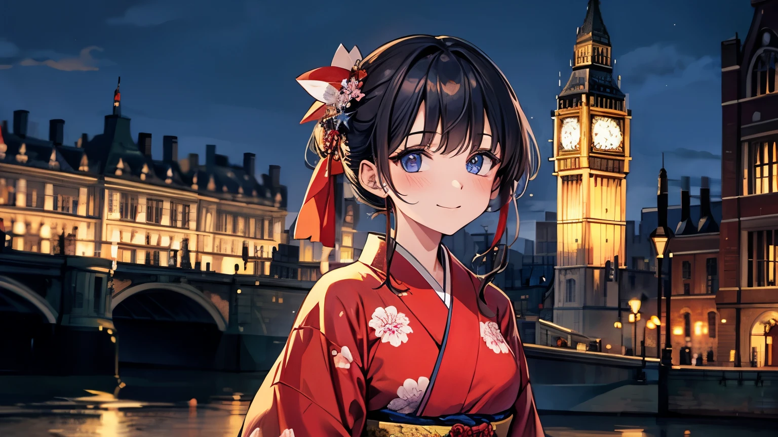 Old London city、Kimono beauty。night。