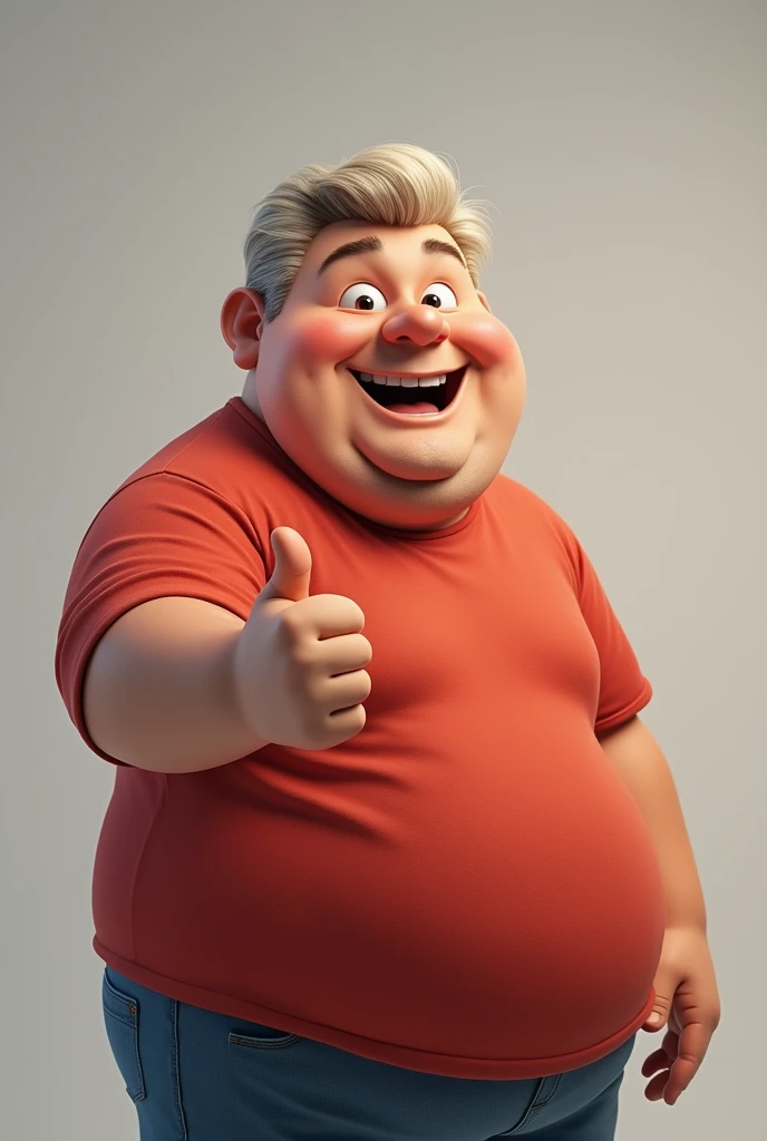 A man giving a thumbs up, chubby with straight light hair