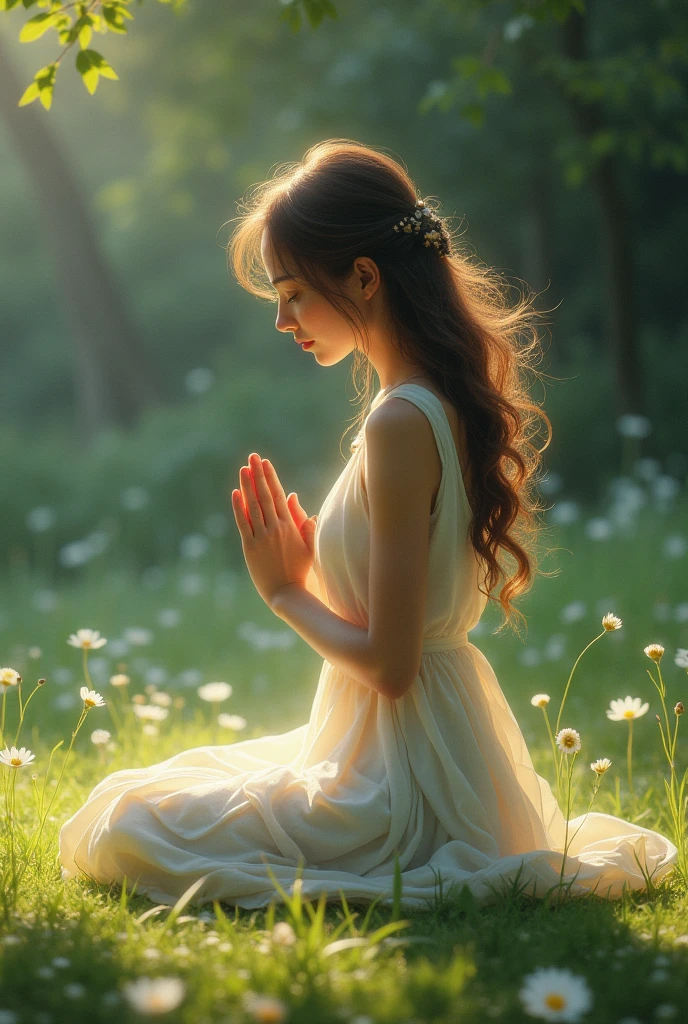 A woman kneels