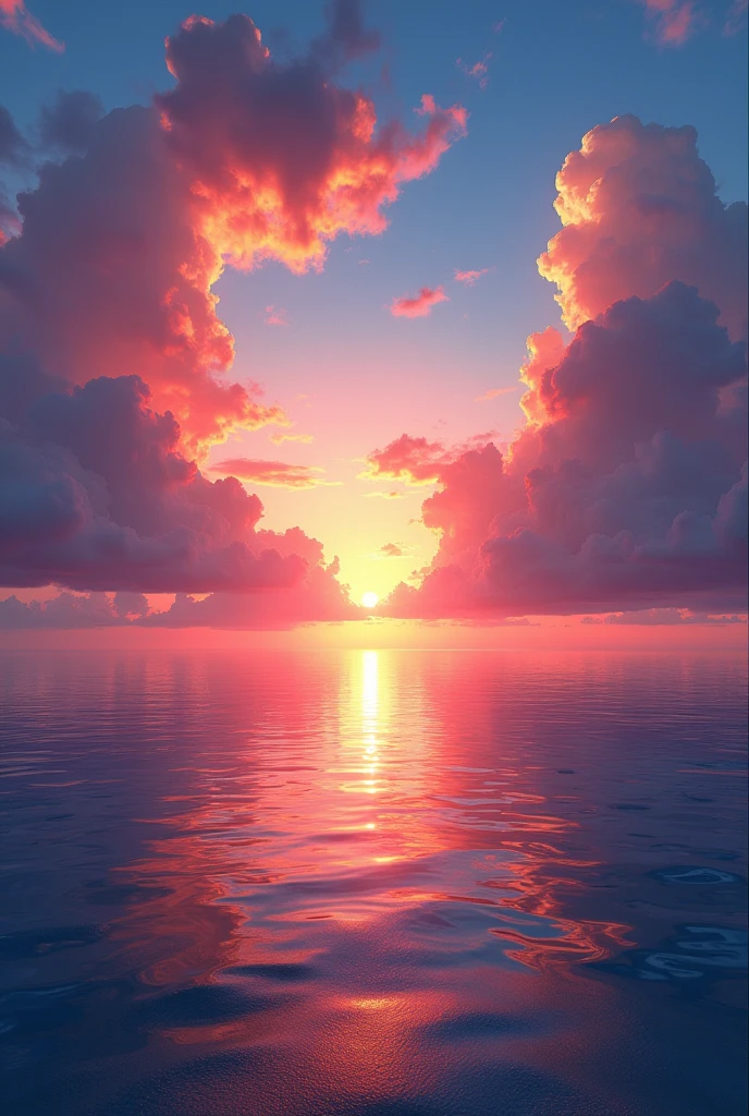 We had a beautiful sunset，The background is the sea，Colorful Sky，Surreal colors，Colorful sunset，Colorful Sky，Beautiful skyの反射，Beautiful sky，Fantastic atmosphere 8K，Colorful flowing clouds，Colors reflected in the sea，Surreal Sky，Red and blue reflections，Fire Reflection，Beautiful sky，Beautiful and spectacular sunset，Beautiful dreamy landscape，Beautiful sky