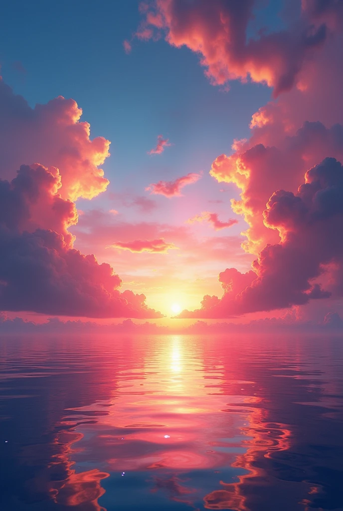 We had a beautiful sunset，The background is the sea，Colorful Sky，Surreal colors，Colorful sunset，Colorful Sky，Beautiful skyの反射，Beautiful sky，Fantastic atmosphere 8K，Colorful flowing clouds，Colors reflected in the sea，Surreal Sky，Red and blue reflections，Fire Reflection，Beautiful sky，Beautiful and spectacular sunset，Beautiful dreamy landscape，Beautiful sky