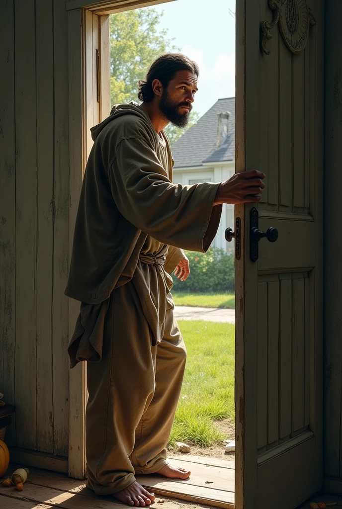 a hungry man come to their house and knocking the door asking for food