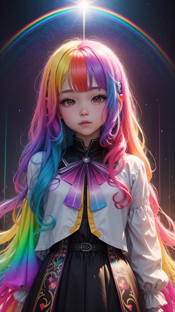 Shining in rainbow colors、((Better Quality)), ((artwork)), (be familiar with), Abstract magic rain, universe , performer, music, wallpaper, 4K Ultra Real、16K, Ultra-high resolution, Ultra-high resolution, to be born,wonderful ,future、Iridescent、The world 30 years from now