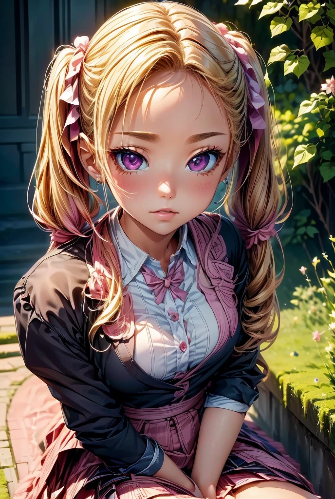 (masterpiece、Highest quality、Highest quality、Official Art、Beautiful and aesthetic:1.2)、(One Girl)、Very detailed、(Fractal Art:1.3)、colorful、Twin tails, Pink eyes, Hearts in eyes,