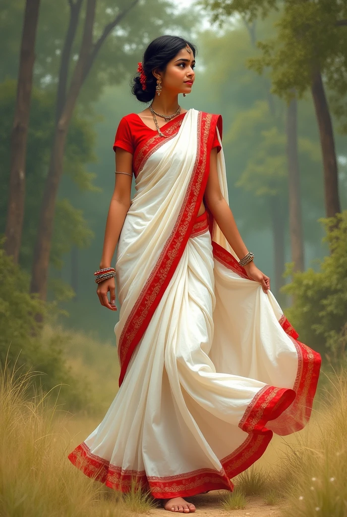 Marathi girl in red bordered white nauvari saree