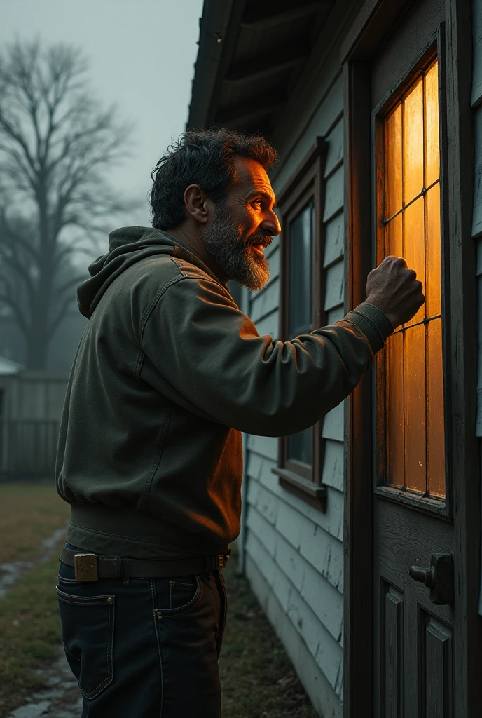 a hungry man knocking the door of a house and asking for food