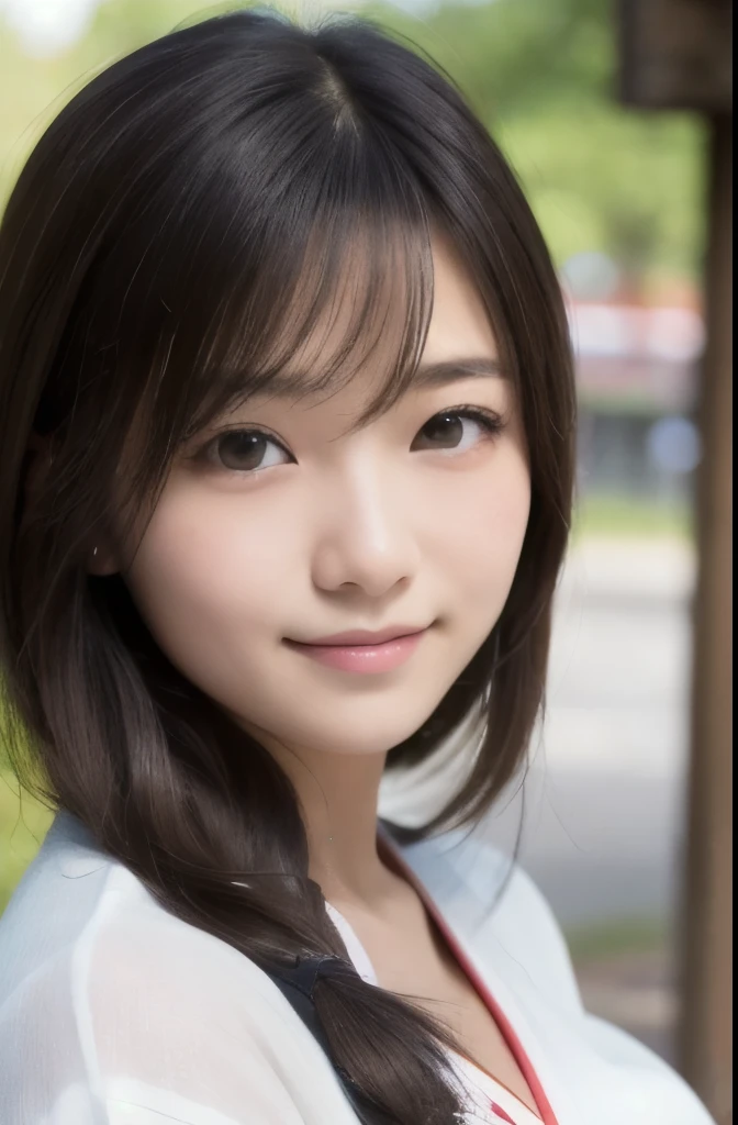 best quality, face focus, soft light, ultra high res, (photorealistic:1.4), RAW photo,(Shinozaki Ai), (fair skin), kawaii,
1 Japanese girl, solo, cute, smile, (pupil, lights in the eyes),  detailed beautiful face, Medium-sized breasts,(high resolution detail of human skin texture), long hair,(portrait), upper body, Japanese white kimono