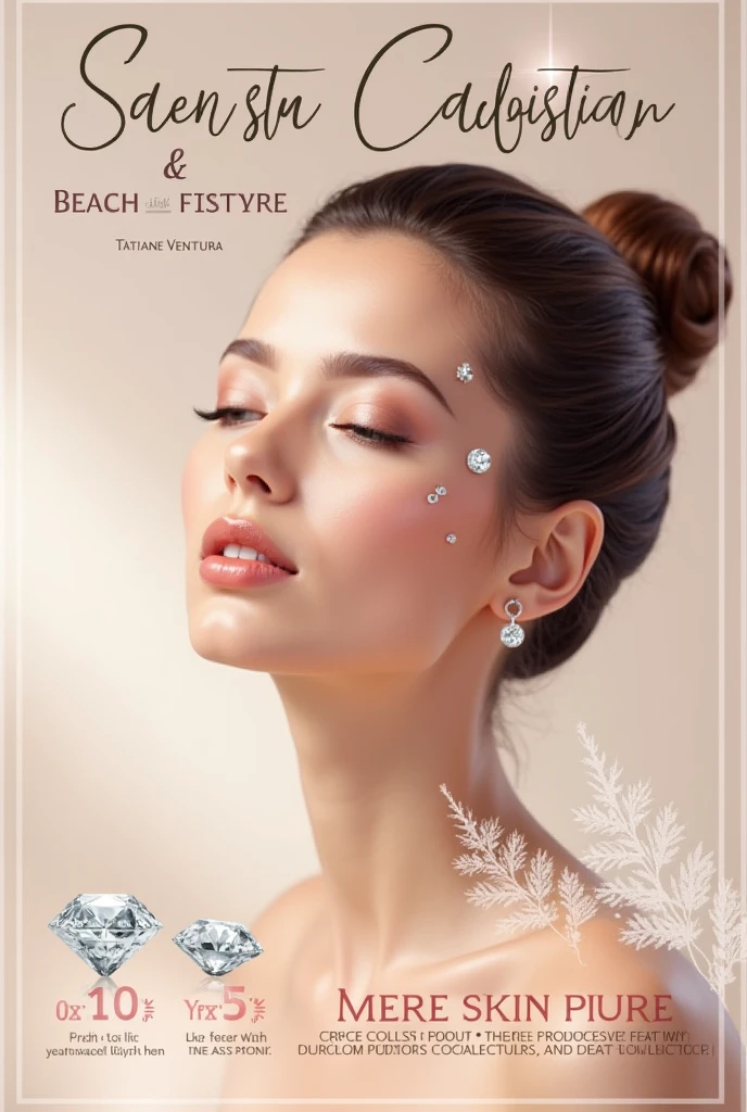 Create a poster for a Tatiane Ventura beauty clinic With a promotion of skin cleansing and diamond peeling A beautiful poster, modern and clean in Portuguese 