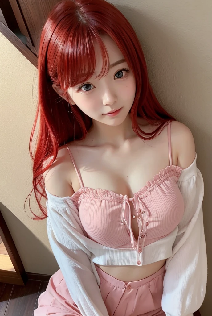 One girl, chest, Blushing, 大きなchest, Red hair