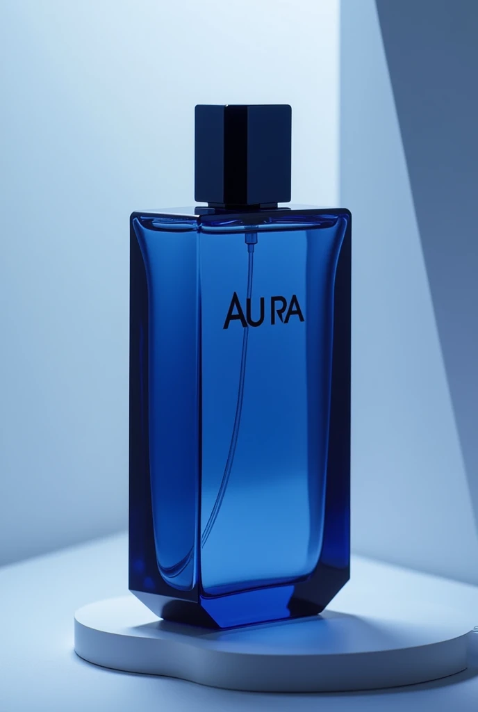 Indigo perfume bottle with modern looking with brand name "Aura"