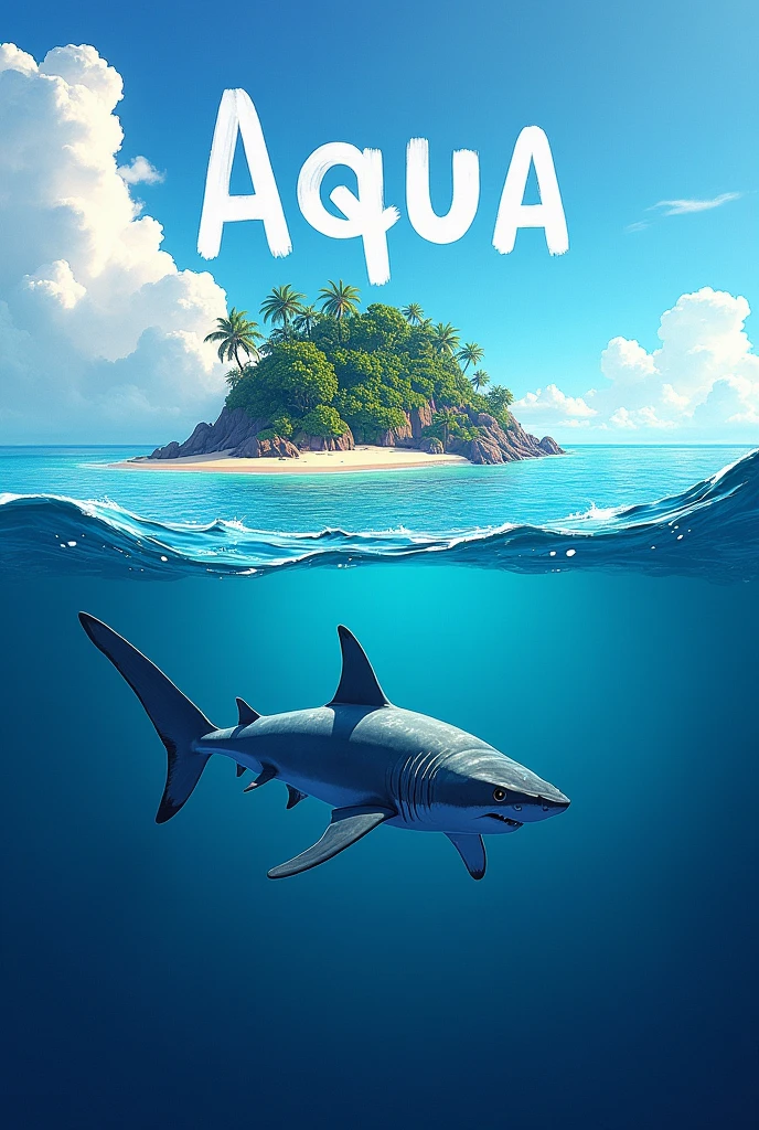 Fait moi une image qui rentre entièrement dans un photo de profil discord avec l'océan et un requin et un île avec marqué Aqua comme si s'était dessinée  