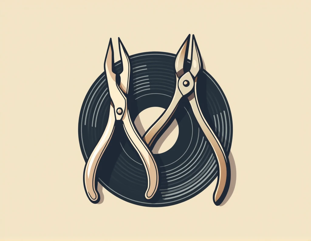 generate a logo with cuticle nippers and writing vinyl in the background